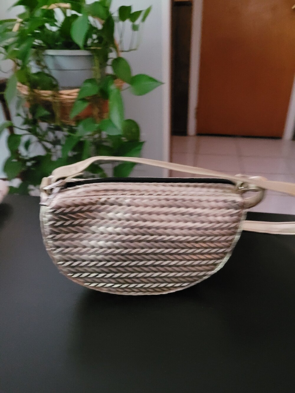Gold Weave Faux Leather Shoulder Bag